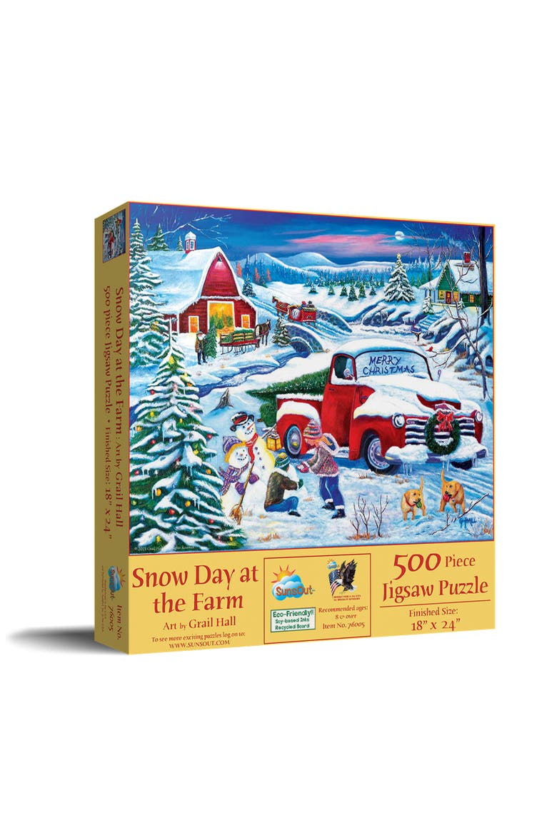 Snow Day at the Farm 500 piece Jigsaw Puzzle for Adults, Main, color, Multicolor
