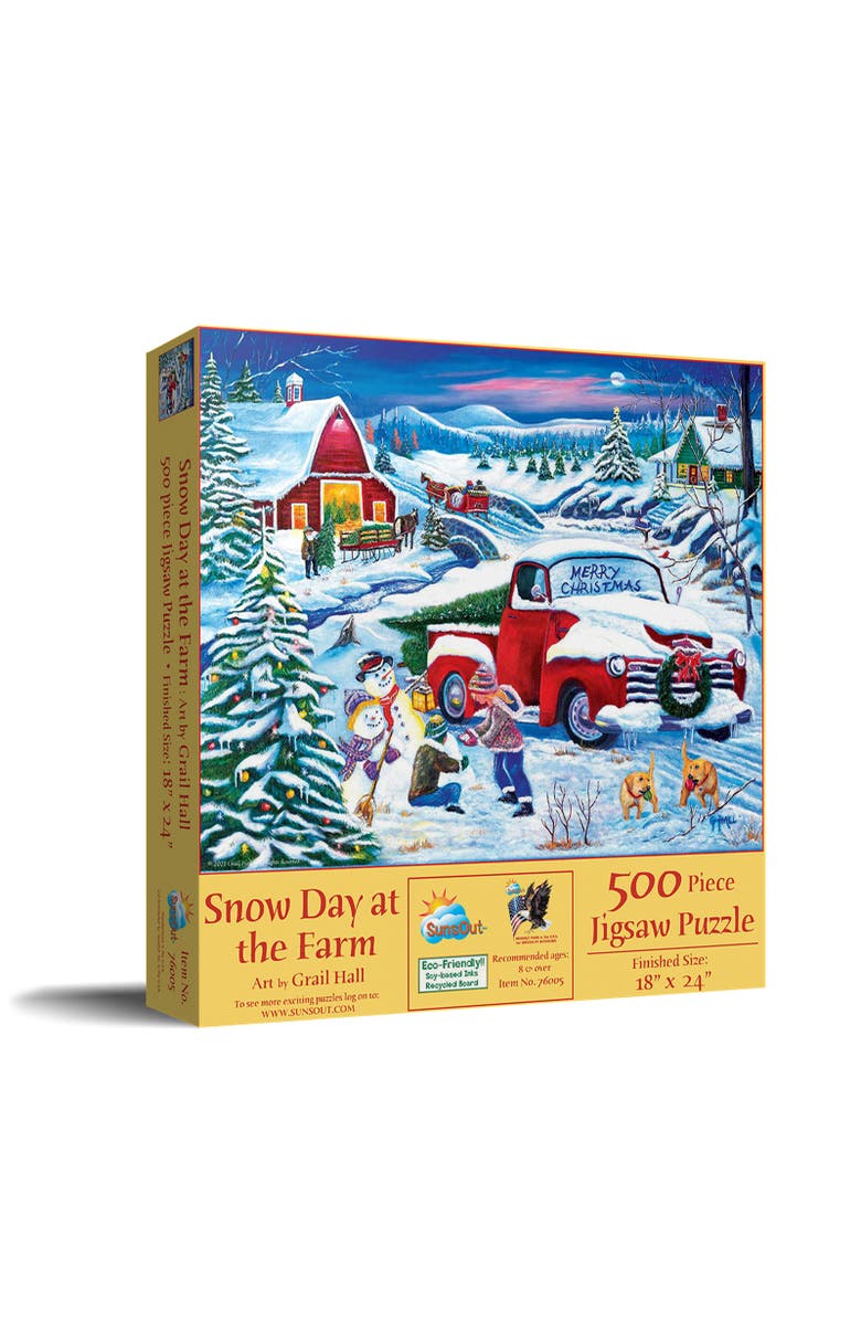 Sunsout Snow Day at the Farm 500 piece Jigsaw Puzzle for Adults, Main, color, Multicolor