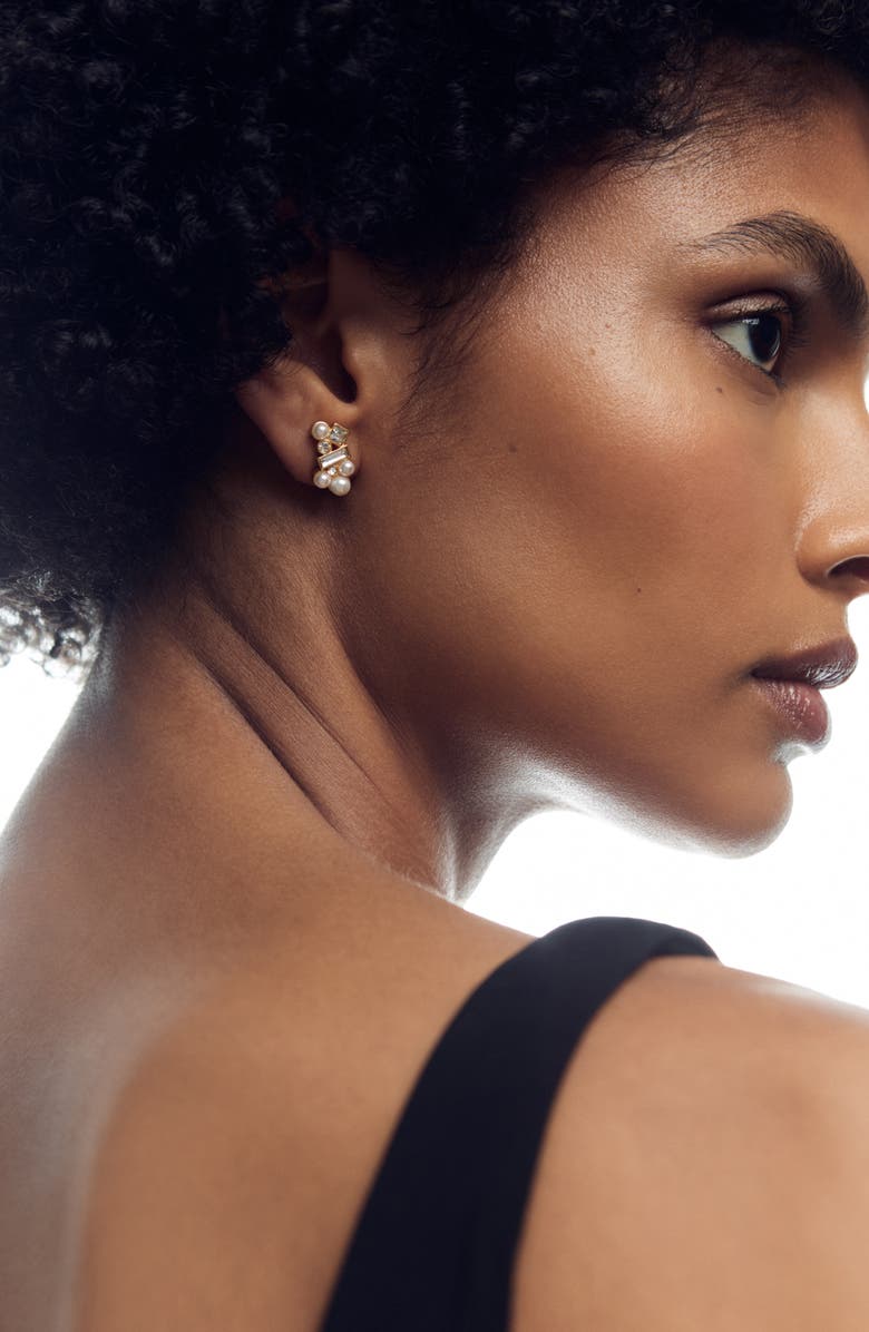 Reiss Mae Zoroya Faux Pearl & Crystal Stud Earrings, Alternate, color, Gold Tone / Pearl / Clear