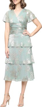 SL FASHIONS Foil Plissé Midi Dress