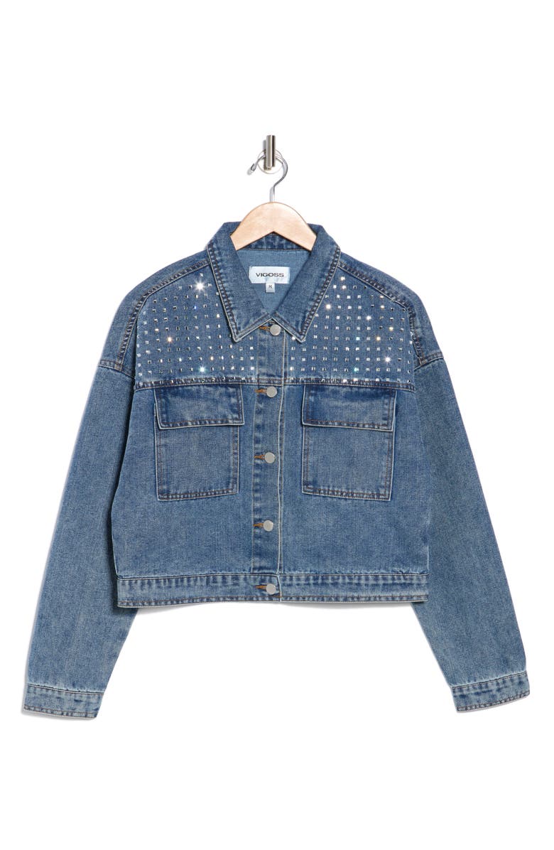 Vigoss Bling Denim Shacket, Alternate, color,