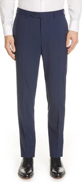 Canali Flat Front Classic Fit Solid Stretch Wool Dress Pants