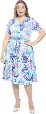 24seven Comfort Apparel Curvy Essential V-Neck Short Sleeve A-Line Midi Dress