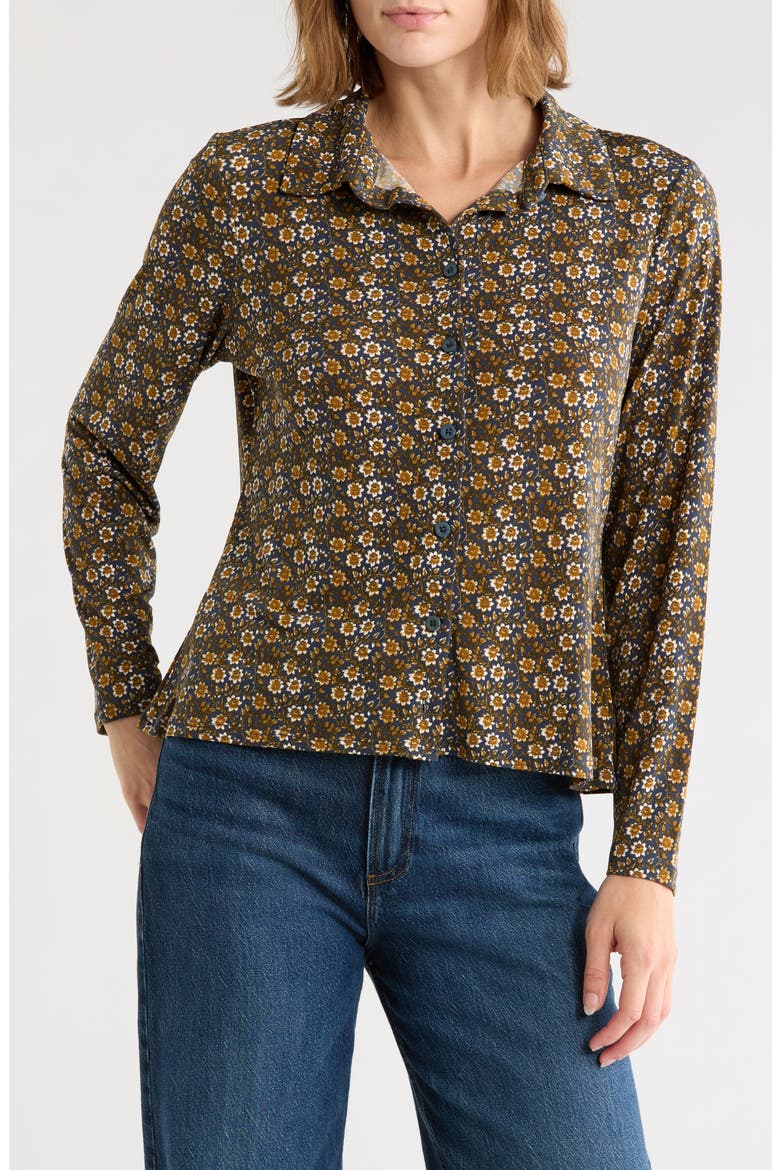Tulip Print Button Front Knit Top, Main, color, DENIM SCROLL FLOWER