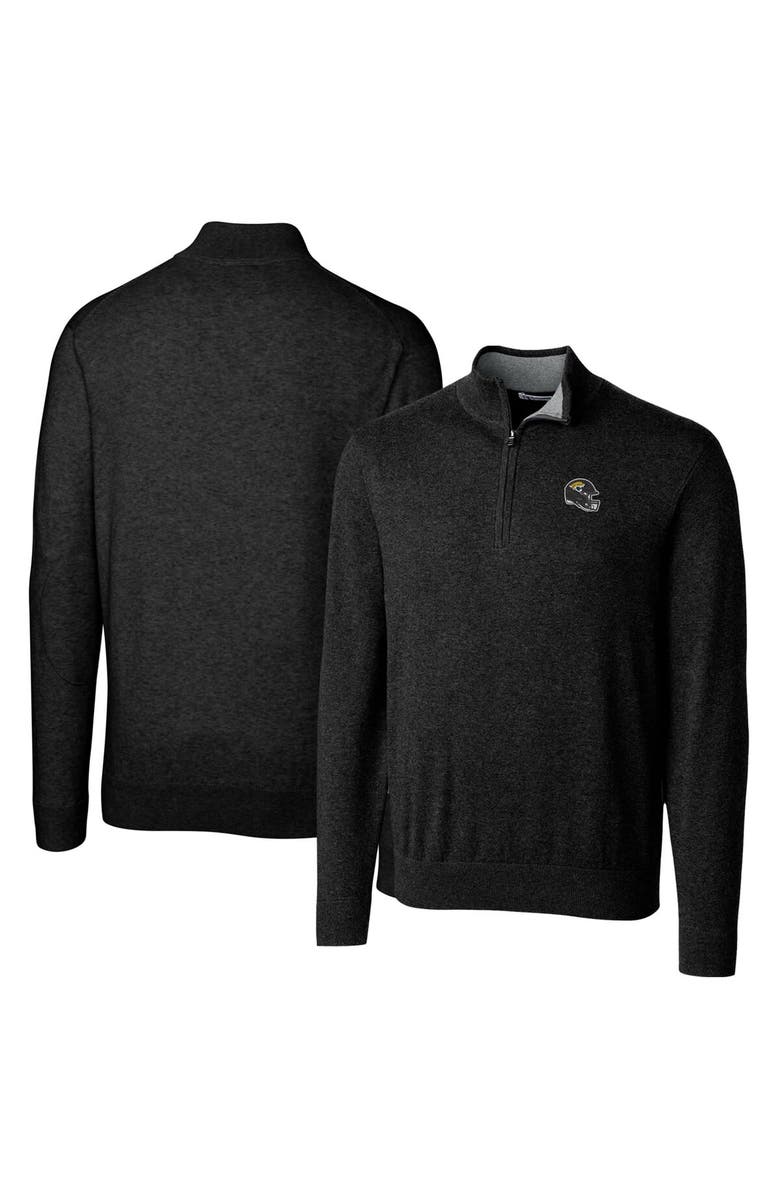 Cutter & Buck Men's Cutter & Buck  Black Jacksonville Jaguars Helmet Lakemont Tri-Blend Quarter-Zip Pullover Sweater, Main, color, 