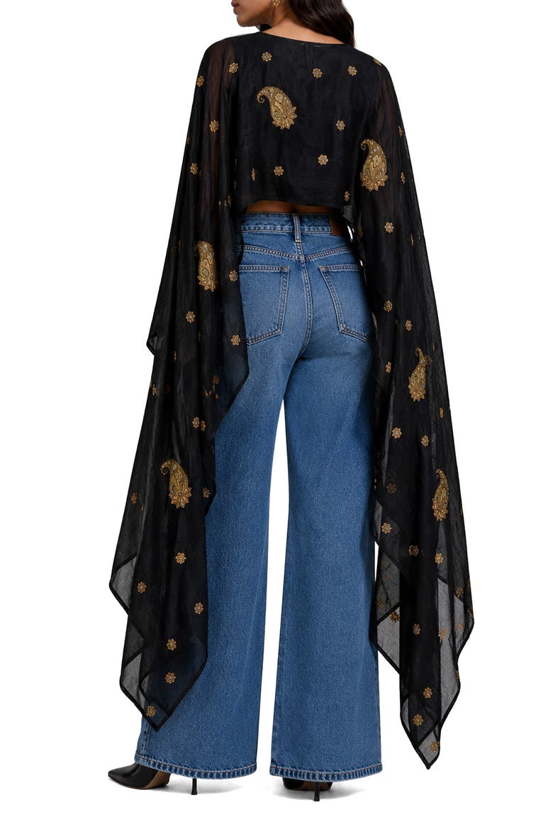 Rimi Embroidered Georgette Cape Top, Alternate, color, BLACK