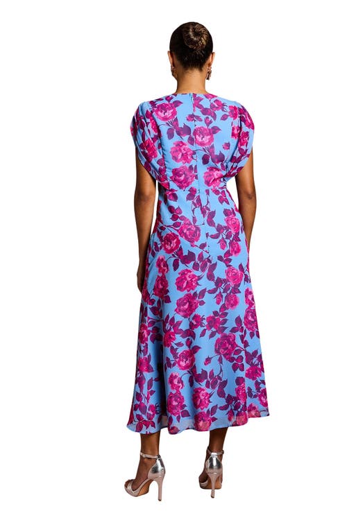 Coast Petite Short Sleeve Chiffon Midi Dress In Blue