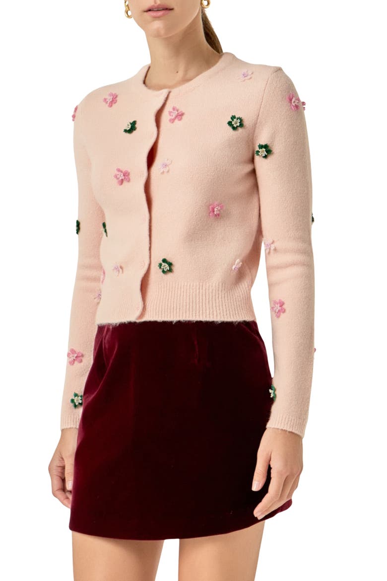 Floral Embroidered Knit Cardigan, Alternate, color, PALE PINK