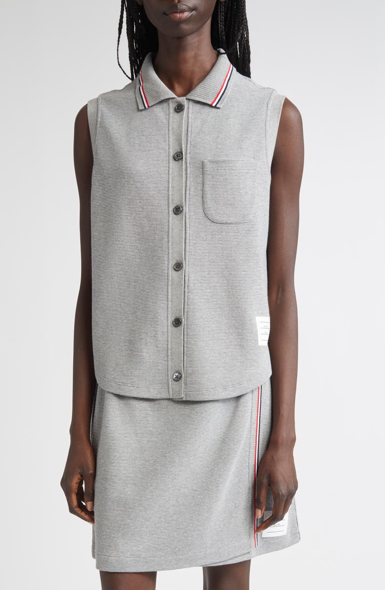 Thom Browne Cotton & Silk Sleeveless Button-Up Shirt, Main, color, Light Grey