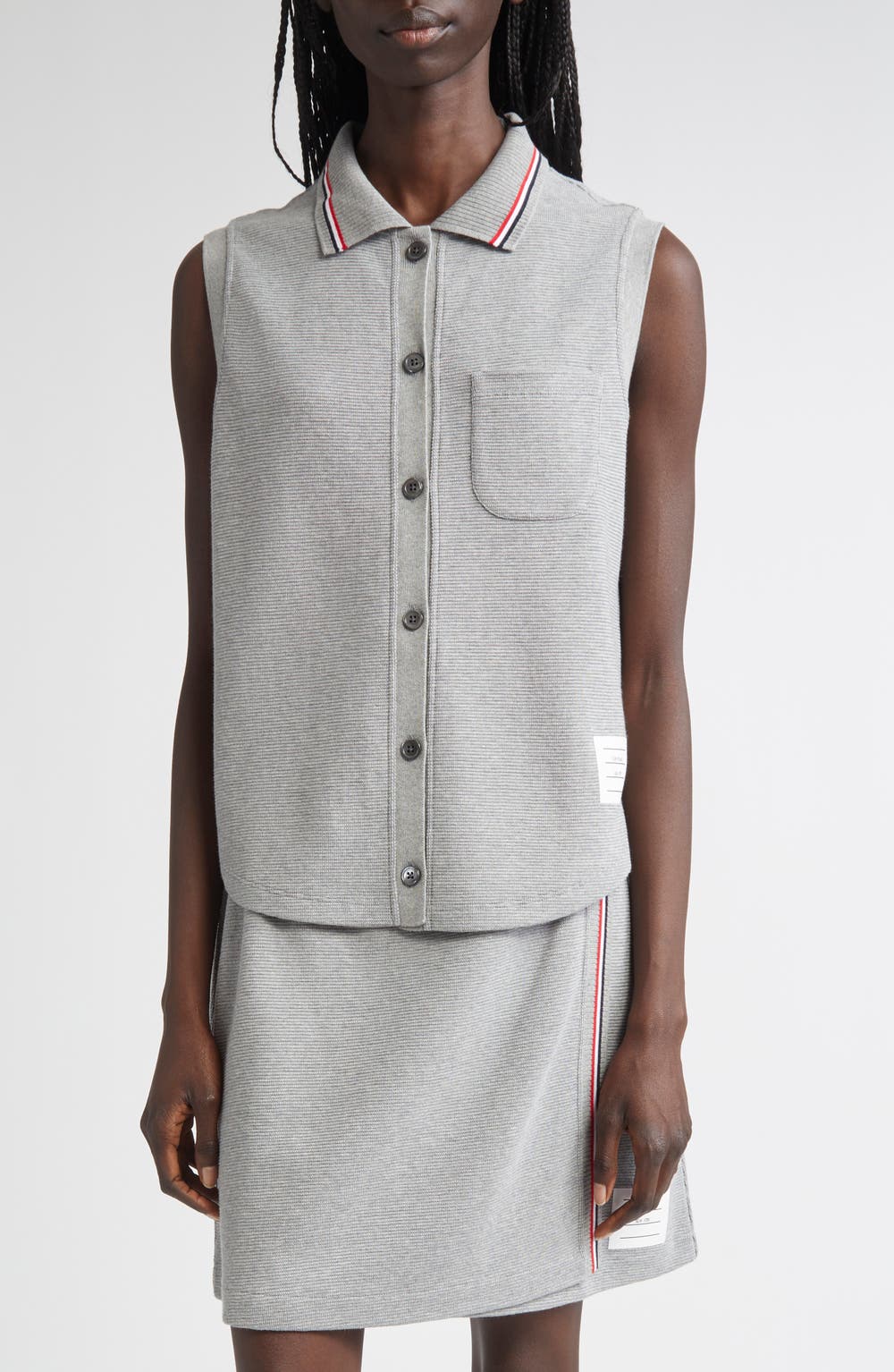 Cotton & Silk Sleeveless Button-Up Shirt, color, LIGHT GREY