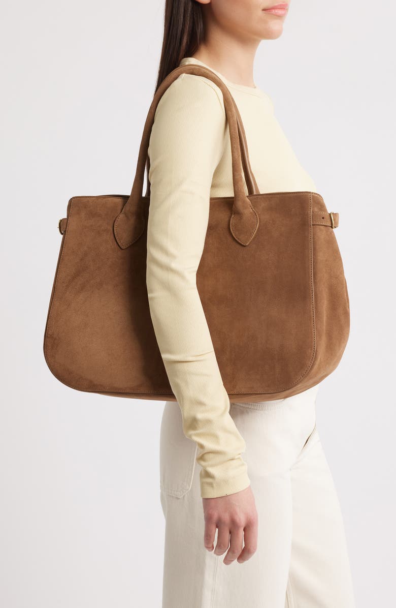 Reformation Large Patrizia Suede Satchel, Alternate, color, Farro Suede