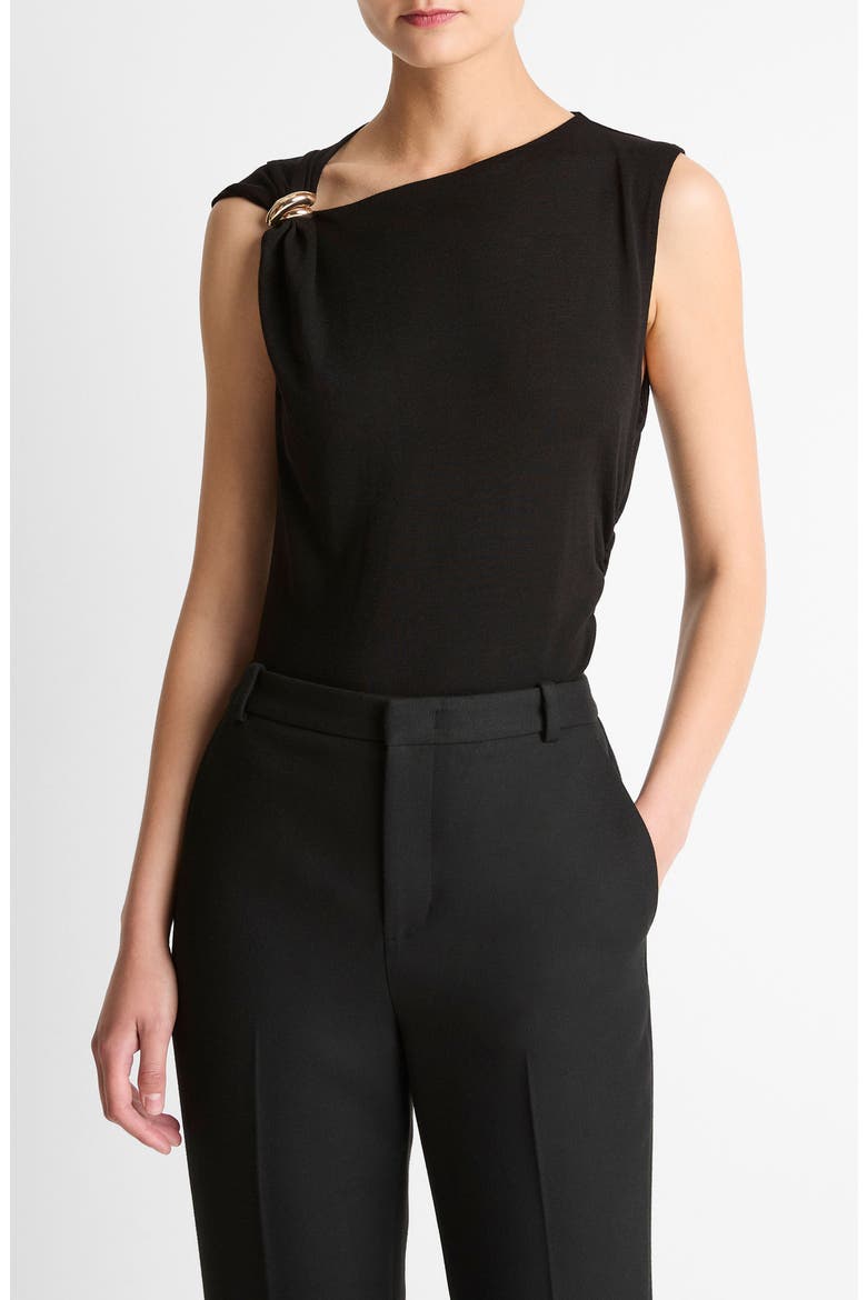 Draped Sleeveless Wool Blend Top, Main, color, BLACK