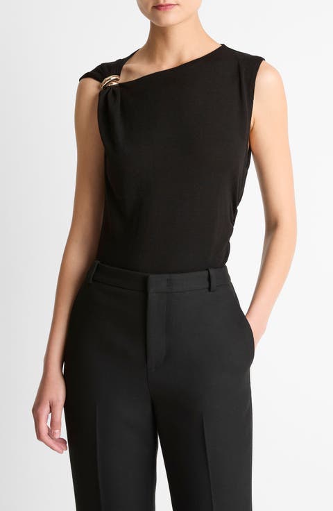Draped Sleeveless Wool Blend Top