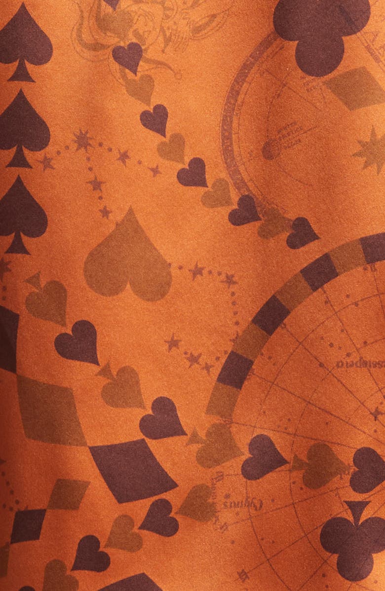 L
AGENCE Dani Playing Card Print Silk Button-Up Shirt, Alternate, color, Amber Brown Playing Card Geo