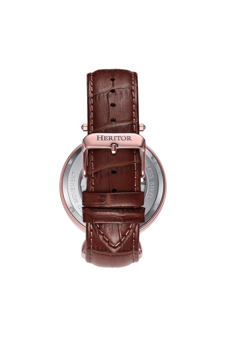Lincoln Leather-Band Skeleton Watch with Moon Phase, Alternate, color, Brown