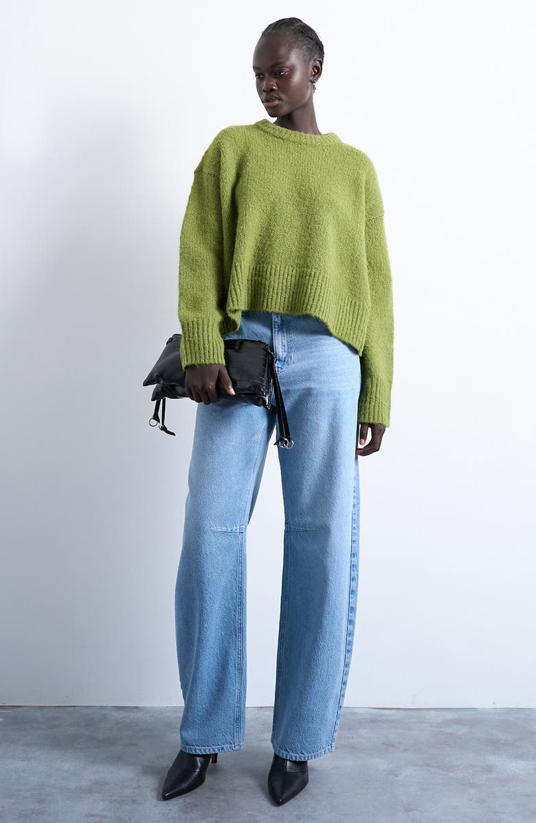 Topshop Fluffy Crewneck Sweater, Alternate, color, Medium Green