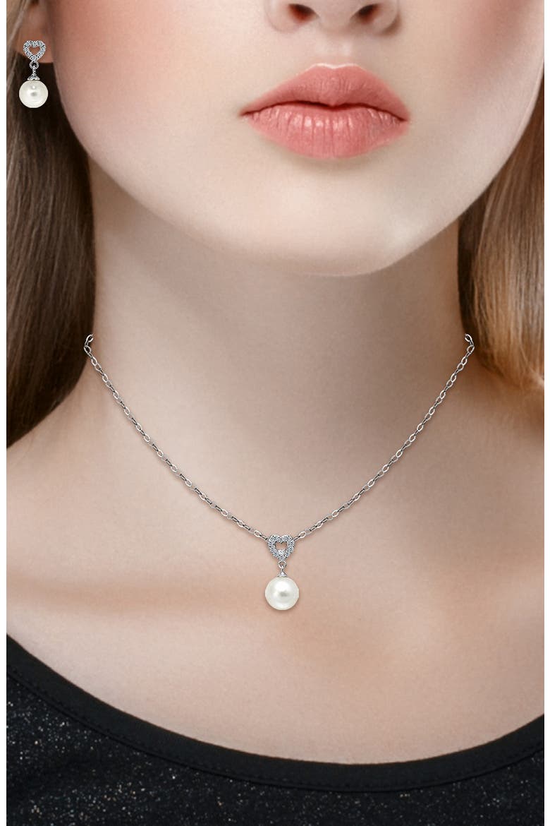 Cubic Zirconia & Faux Pearl Drop Earrings & Necklace Set, Alternate, color, SILVER