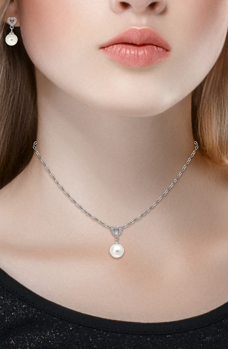 Christian Siriano New York Cubic Zirconia & Faux Pearl Drop Earrings & Necklace Set, Alternate, color, Silver