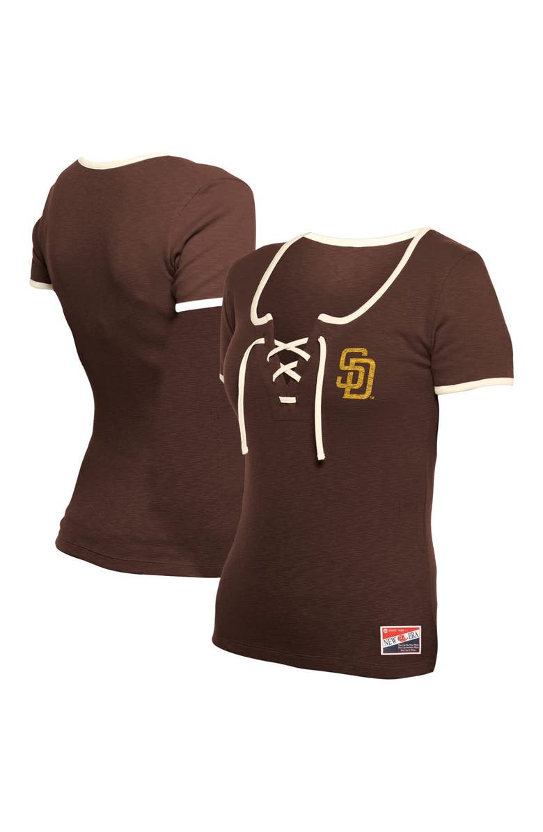 New Era Women's New Era Brown San Diego Padres Throwback Lace Up T-Shirt, Main, color, 