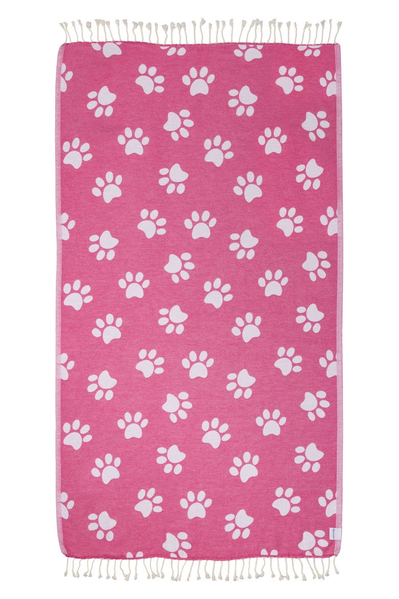Paw Print Organic Cotton Turkish Towel, Main, color, Fuchsia