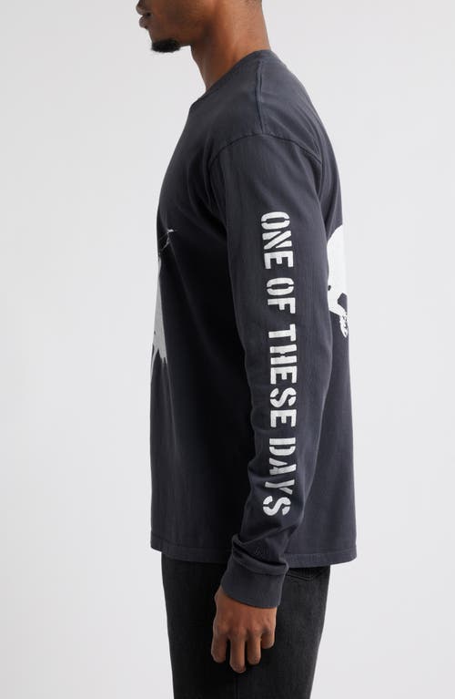 One Of These Days Fallin Rain Long Sleeve Graphic T-shirt In Washed Black