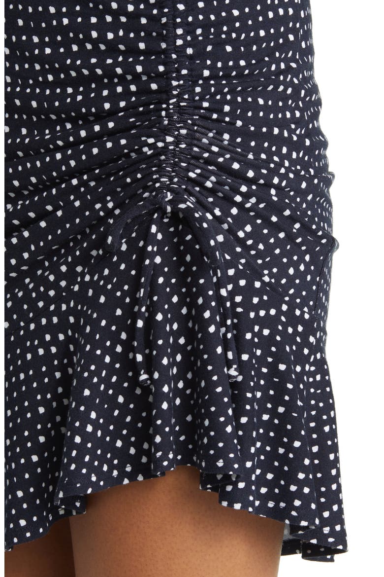 Spot Print Ruched Knit Miniskirt, Alternate, color, BLACK/ IVORY