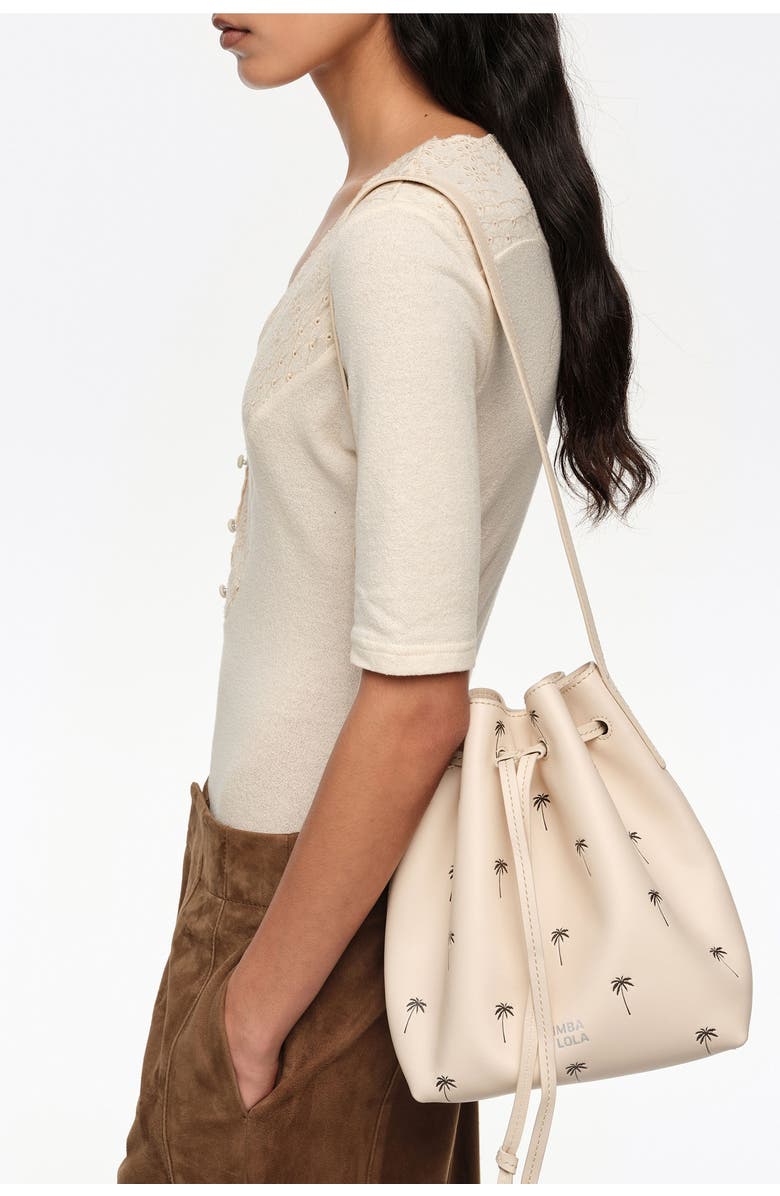Bimba y Lola Large Palms Print Leather Carlino Bucket bag, Alternate, color, Sand