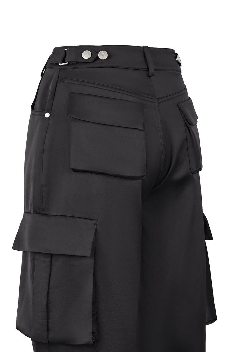 Manière De Voir Emilie Satin High Waisted Cargo Pants, Alternate, color, Black