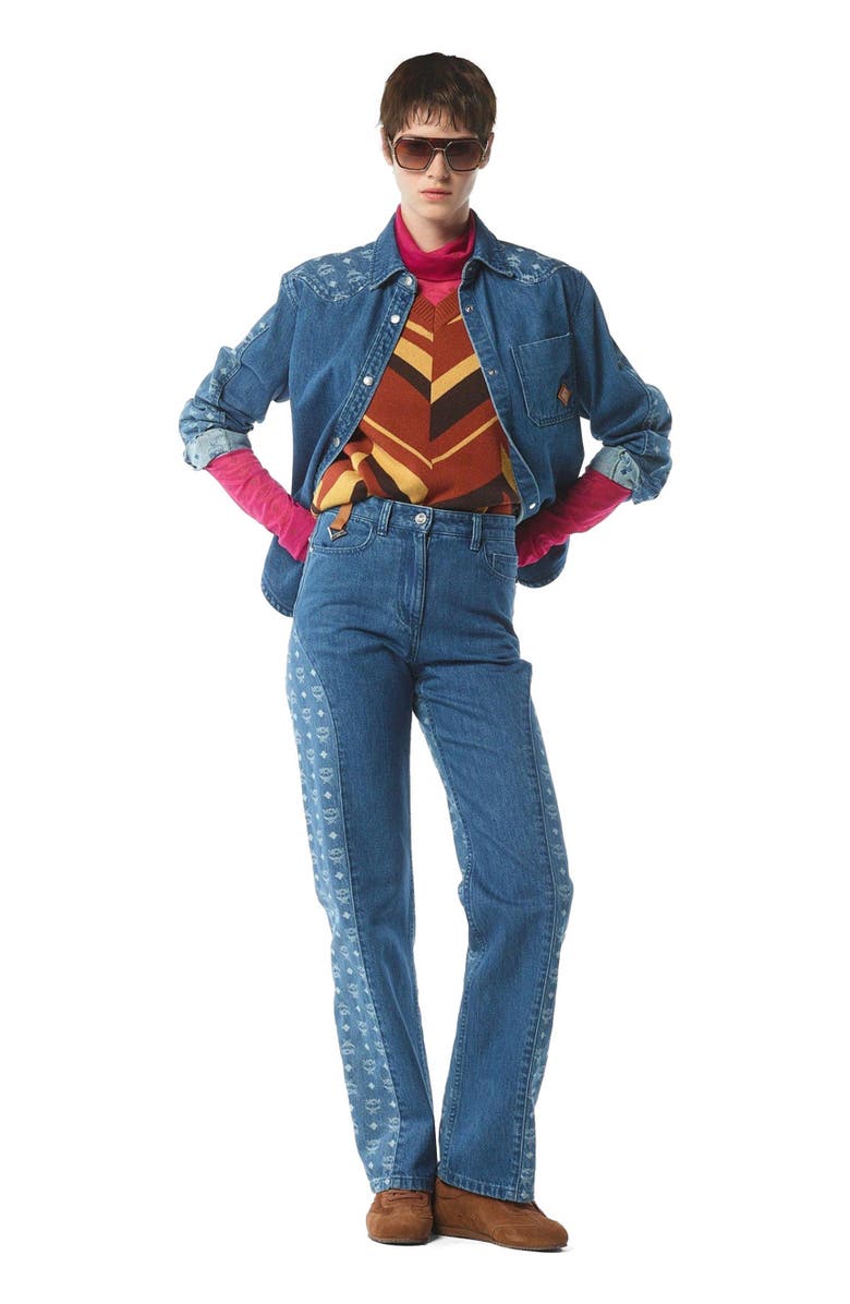 MCM Monogram Jacket in Denim Jacquard, Main, color, Blue