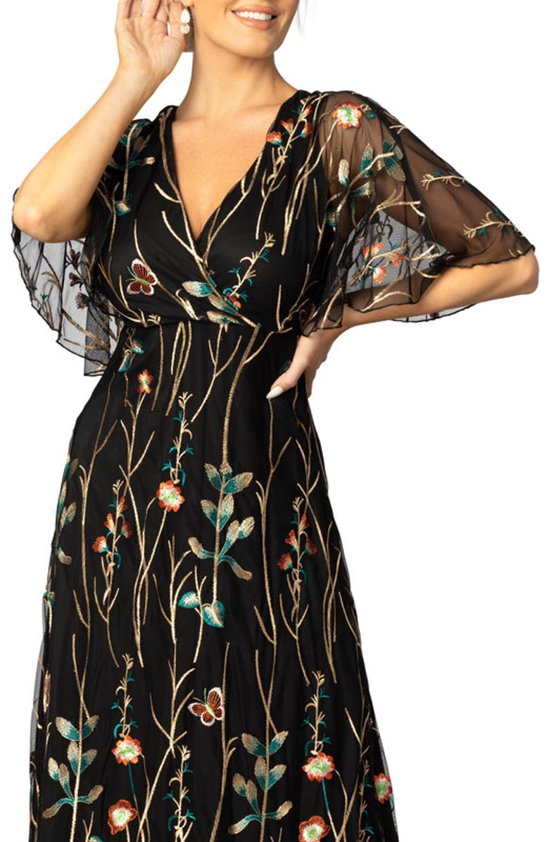 Kiyonna Embroidered Elegance Evening Gown with Sleeves, Alternate, color, Onyx