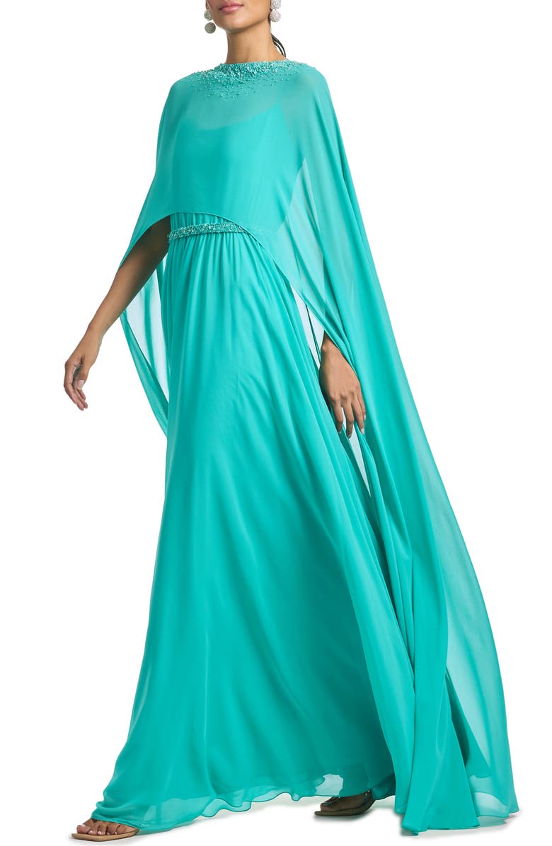 Sachin & Babi Lavina Beaded Gown with Cape, Alternate, color,