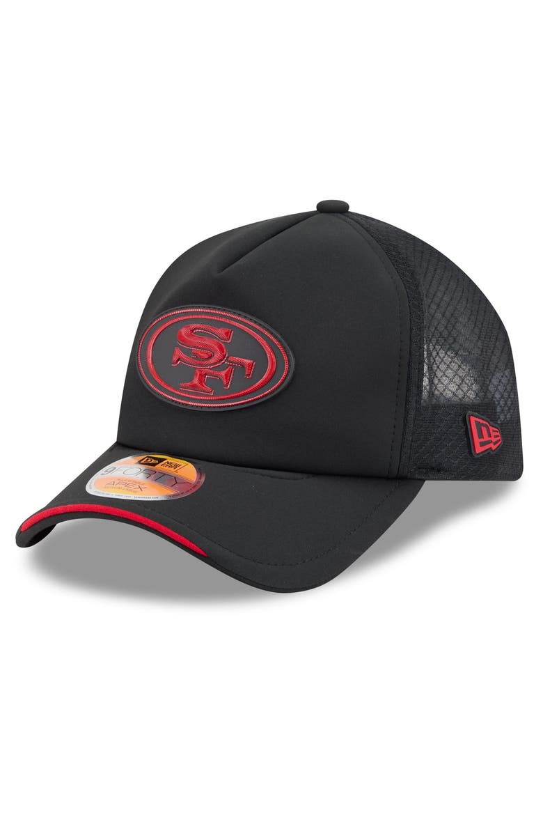 Men's New Era Black San Francisco 49ers 2026 Sideline Apex 9FORTY Adjustable Trucker Hat, Main, color, Black