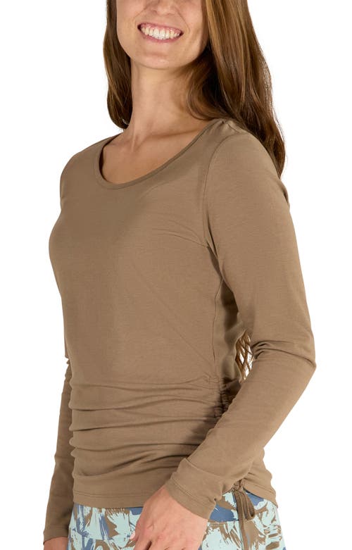 Uv Skinz Long Sleeve Ruched Everyday Tee In Brown