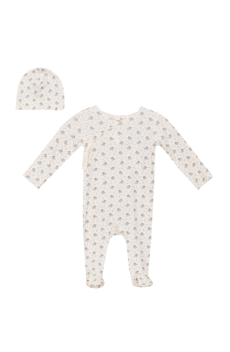 Fragile Fruit Print Wrap Romper Set with Hat, Main, color, Blue