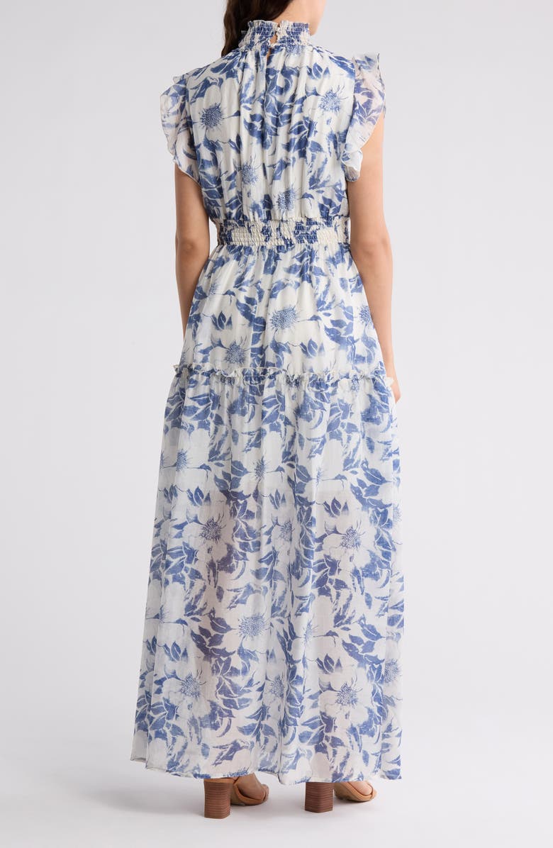 MELLODAY Floral Flutter Sleeve Maxi Dress, Alternate, color, Blue White
