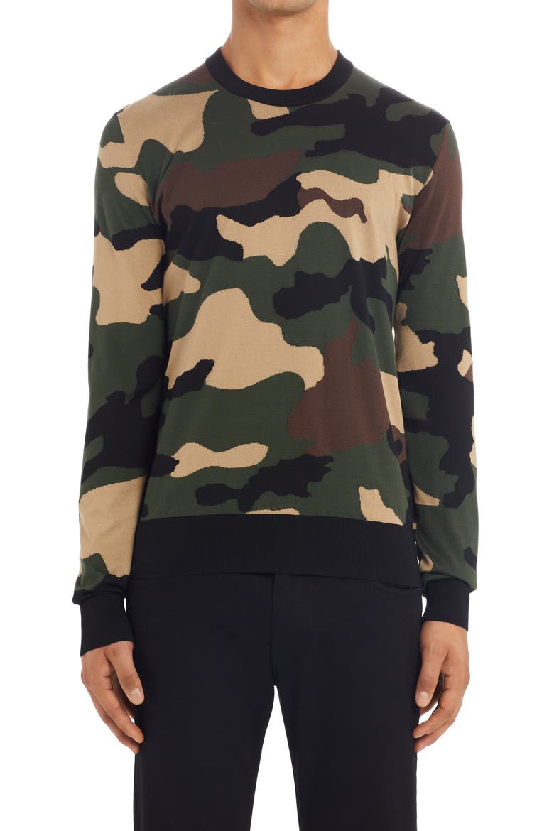 Intarsia Camouflage Silk Crewneck Sweater, Main, color, VARIANTE ABBINATA
