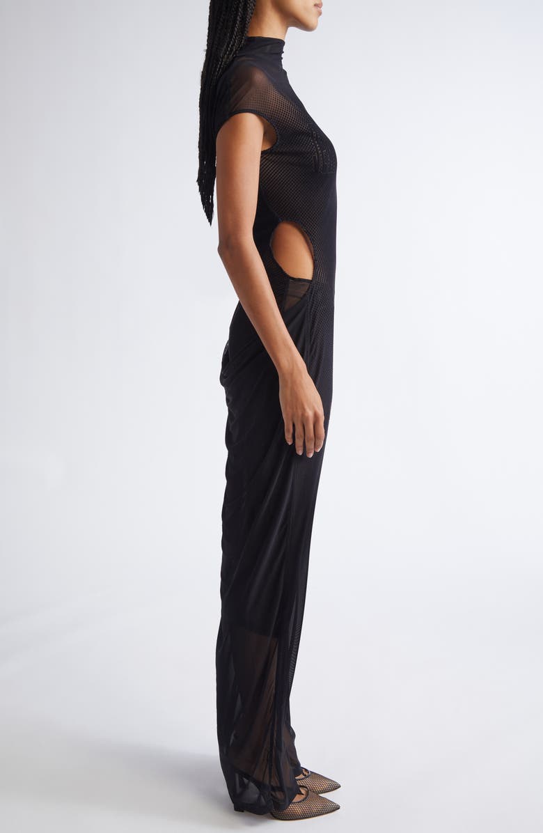 Jean Paul Gaultier Flocked Polka Dot Sleeveless Mesh Dress, Alternate, color, Black