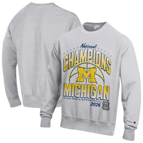 Men's Champion  Gray Michigan Wolverines 2026 NCAA Men's Basketball National Champions Reverse Weave Sweatshirt