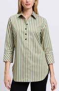 Foxcroft Madison Stripe Stretch Cotton Blend Top