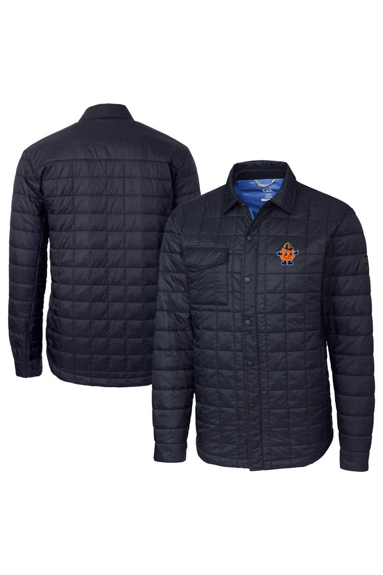 Men's Cutter & Buck  Navy Syracuse Orange Vault Rainier PrimaLoft Eco Insulated Quilted Button-Up Shacket, Main, color, Navy