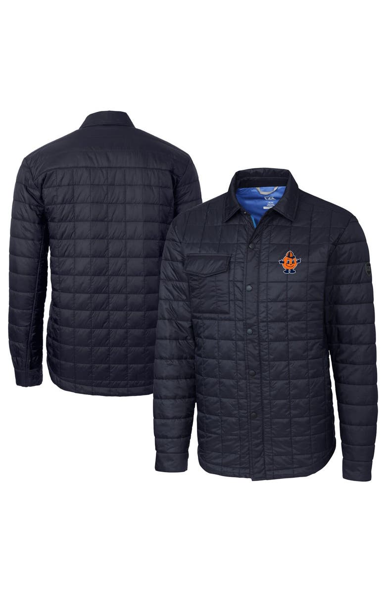 Cutter & Buck Men's Cutter & Buck  Navy Syracuse Orange Vault Rainier PrimaLoft Eco Insulated Quilted Button-Up Shacket, Main, color, 