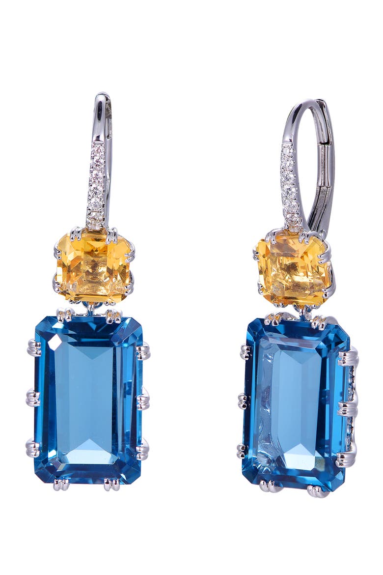 London Blue Topaz & Citrine Earrings with Diamonds, Main, color, London Blue & Citrine Orange