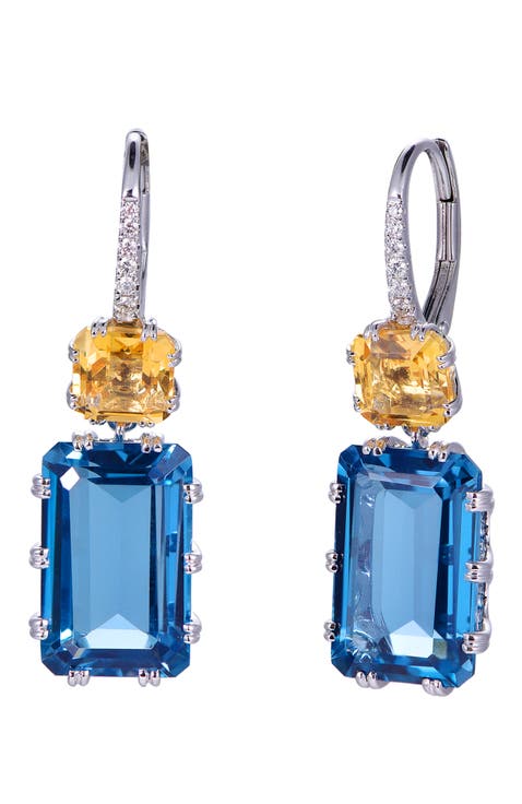 London Blue Topaz & Citrine Earrings with Diamonds