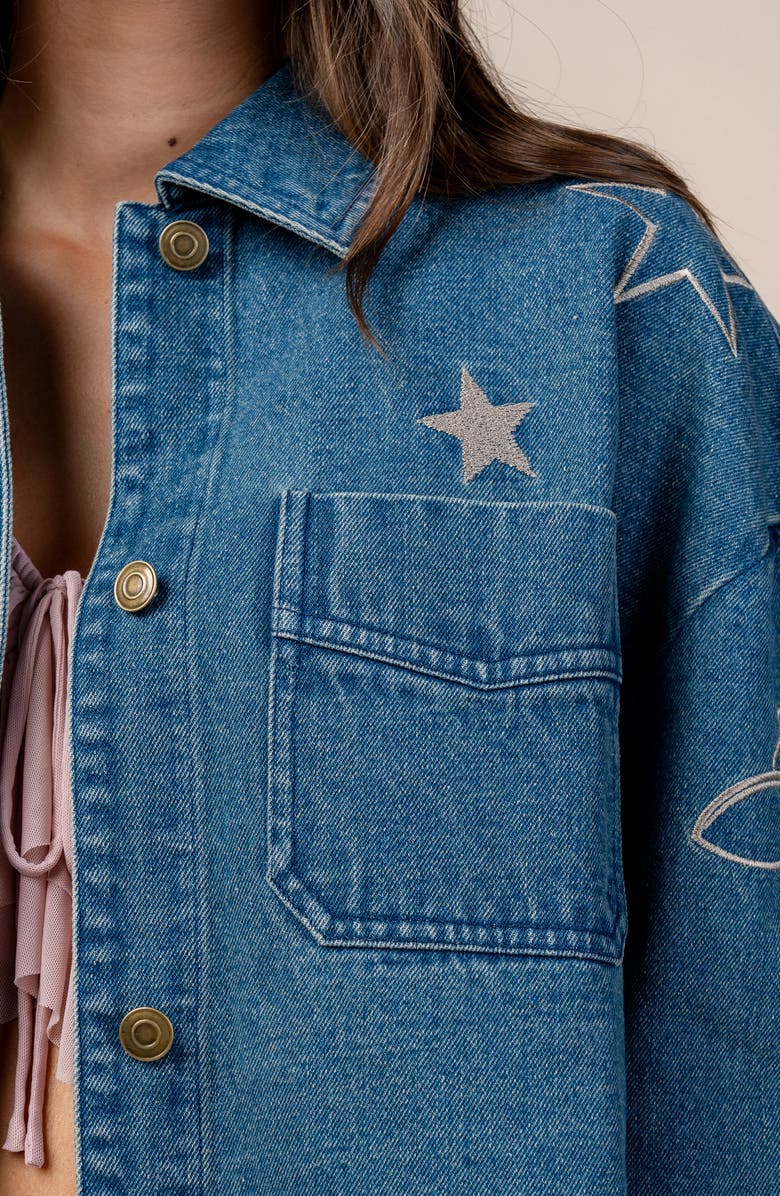 Beivy Embroidered Denim Shacket, Alternate, color, Dark Blue Denim