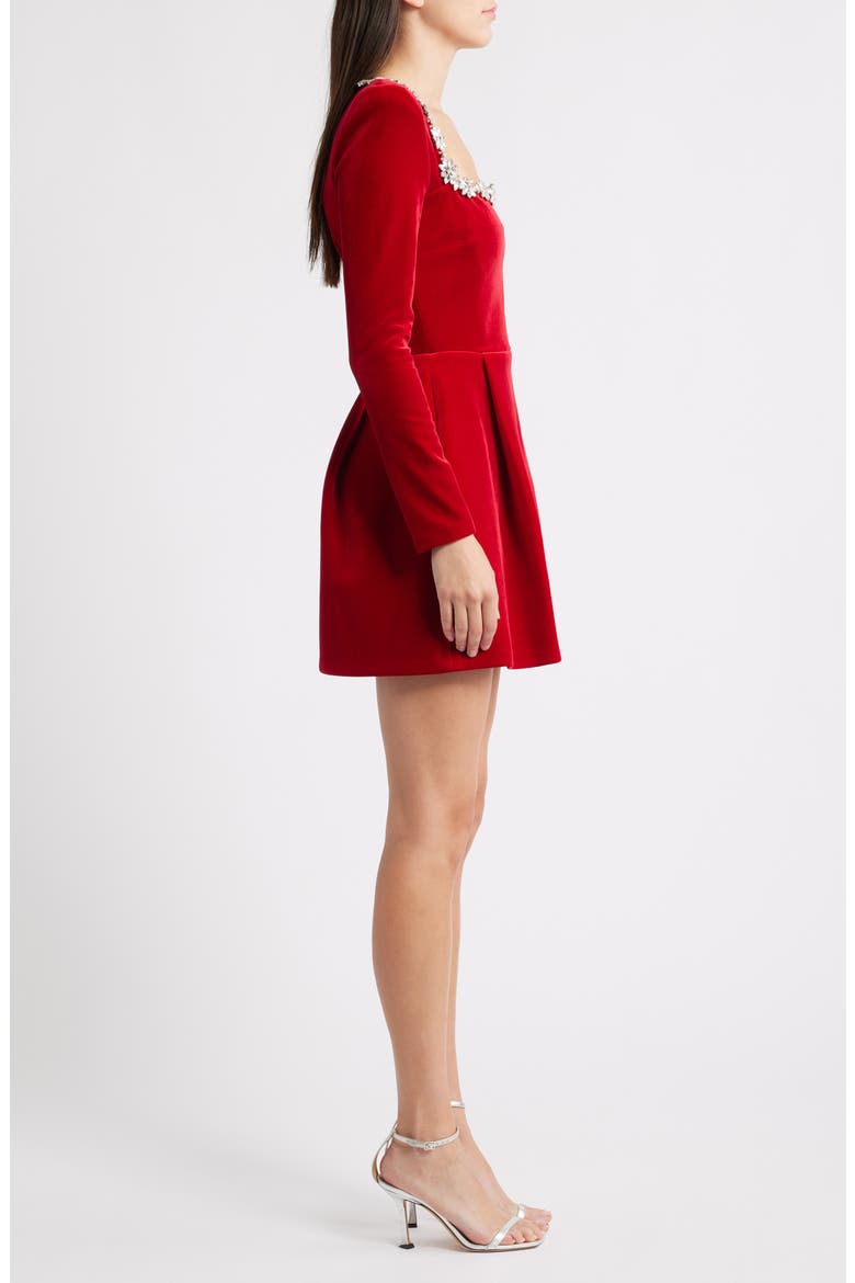 Kimberly Rhinestone Velvet Dress, Alternate, color, RED