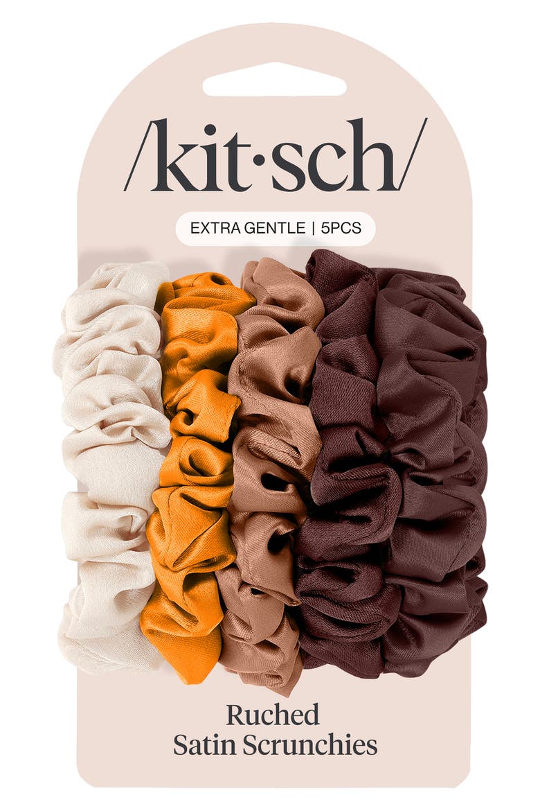 5-Pack Assorted Petite Satin Scrunchies, Alternate, color, SEDONA
