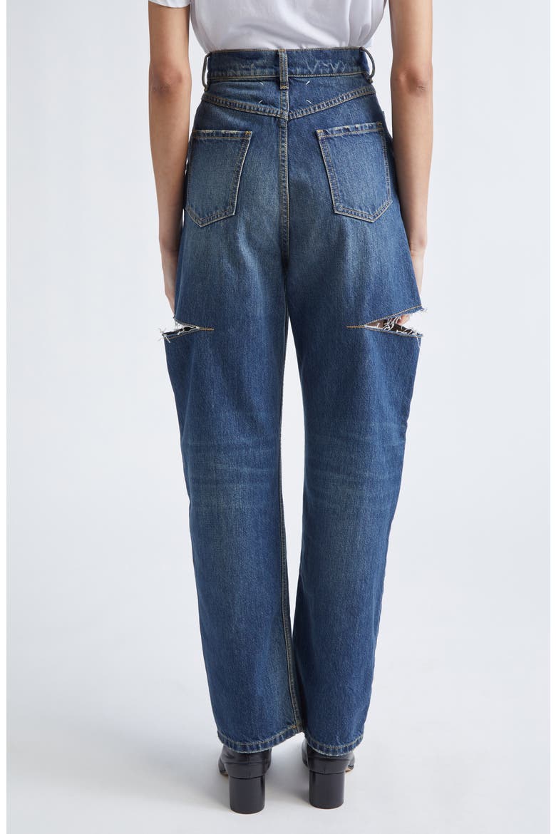 Ripped Cutout High Waist Straight Leg Jeans, Alternate, color, WASHED INDIGO