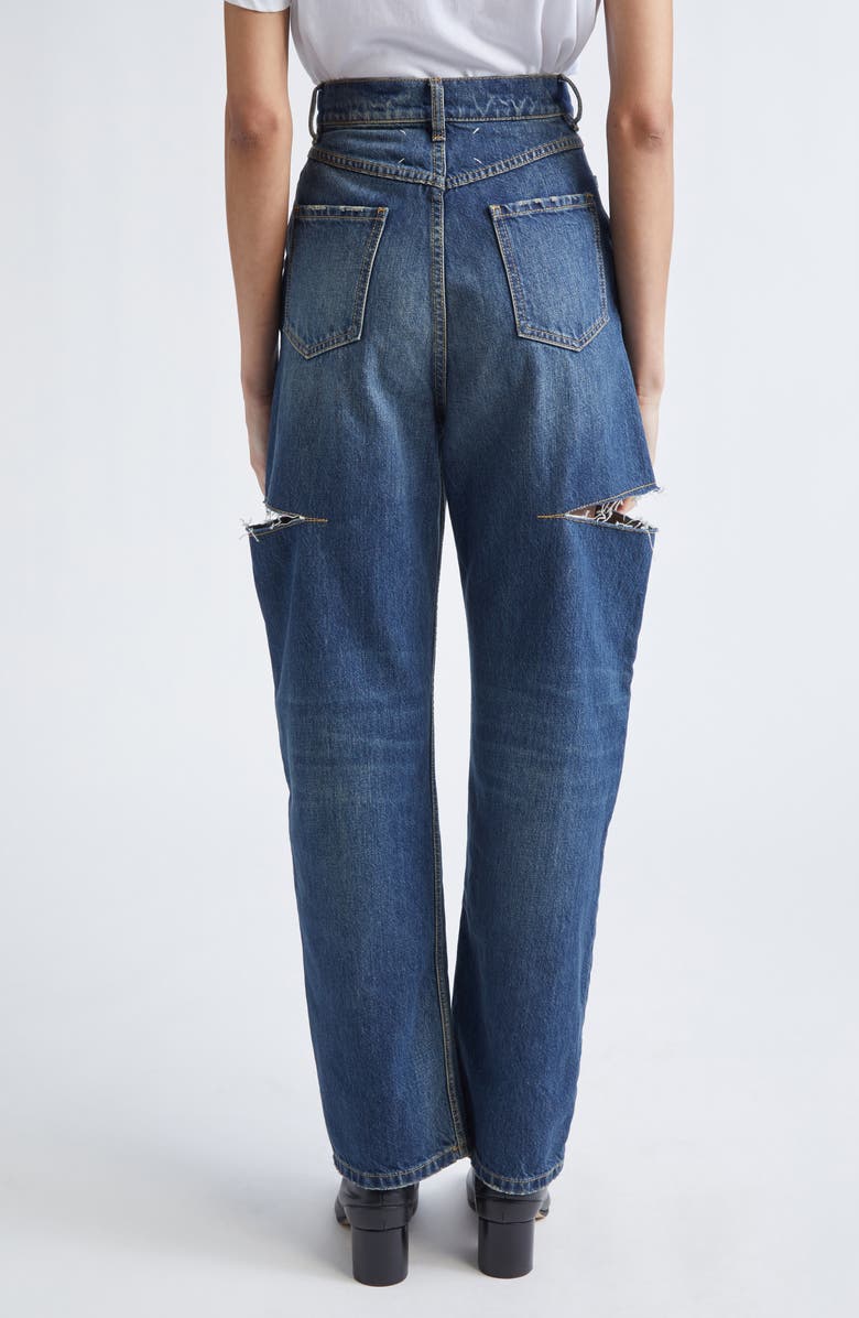 Maison Margiela Ripped Cutout High Waist Straight Leg Jeans, Alternate, color, Washed Indigo