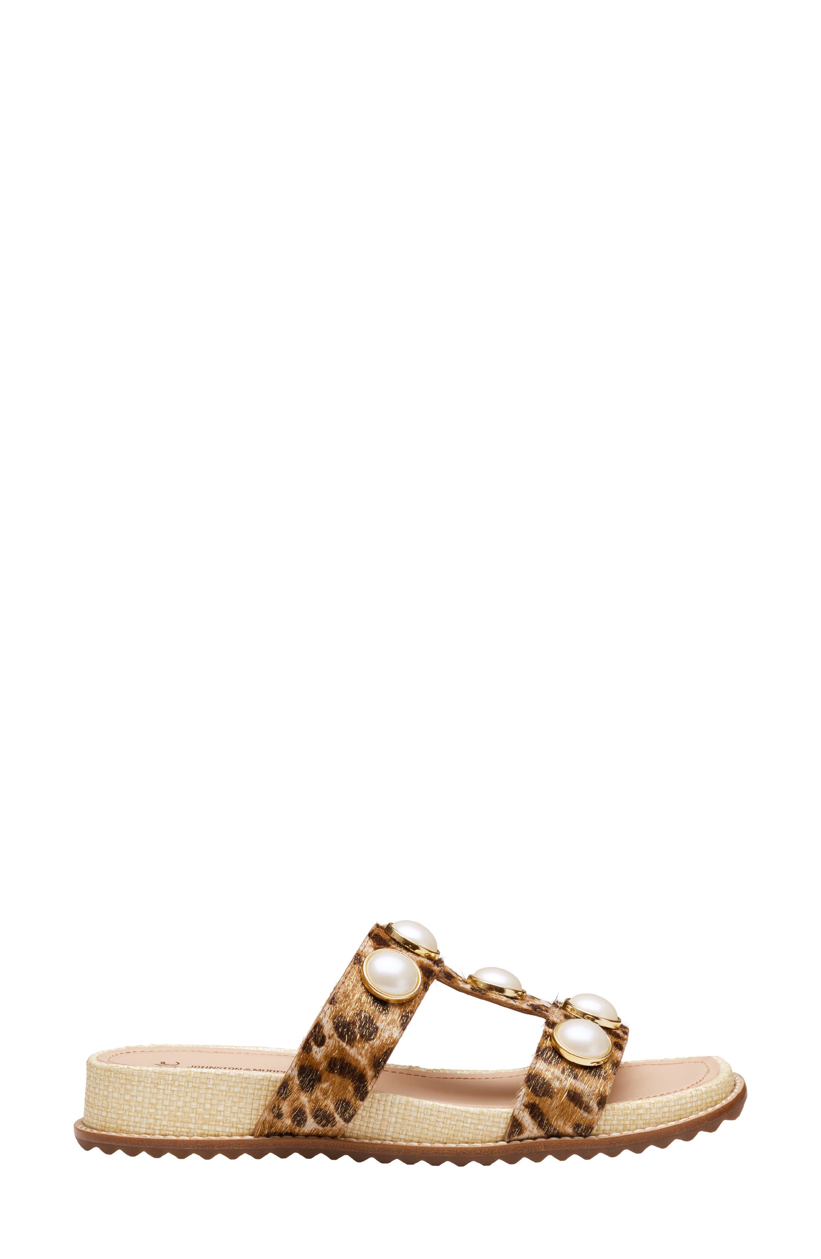 Johnston & Murphy Chandler Embellished Genuine Calf Hair Wedge Slide Sandal, Alternate, color, Gold Leopard Haircalf