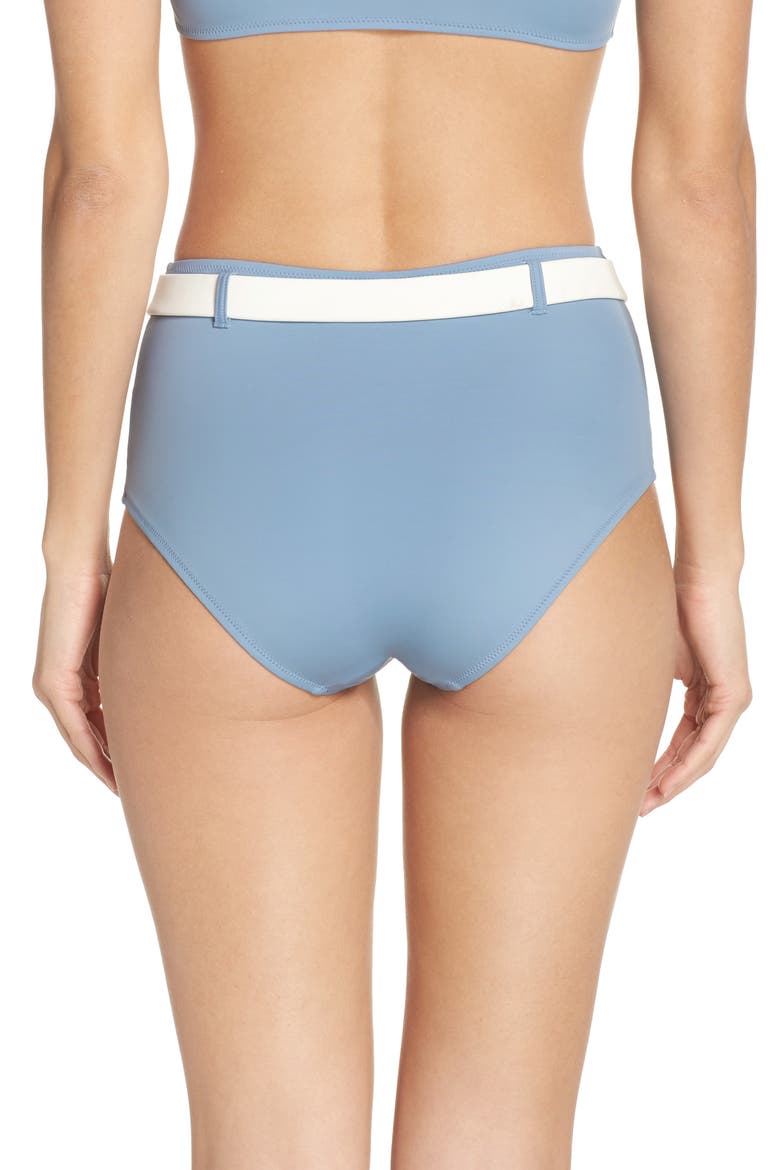 The Quinn Belted High Waist Bikini Bottoms, Alternate, color, ICE
